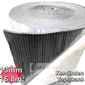 Kauçuk İzolasyon 13mm 120cm 17m2 Kendinden Yapışkanlı Elastomerik Kauçuk Köpüğü Yalıtım Levhası 13 mm