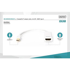 Digitus Ak-340404-001-w Mi̇ni̇ Displayport => Hdmi Çevi̇ri̇ci̇ / 0,15m