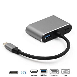 Daytona Fix Fc02 4in1 Usb3.0 Type-c=>hdmi+usb3.0+ Type-c+vga Çevirici Adaptör