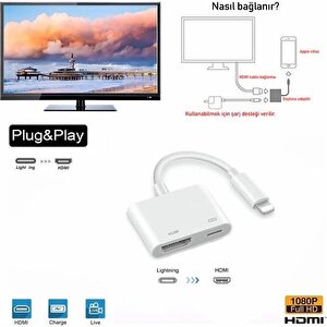 Daytona L8-hl Iphone Lightning=>hdmi Çevi̇ri̇ci̇ (giriş:lightning => Çıkış:hdmi+lightning) 4k 1080p