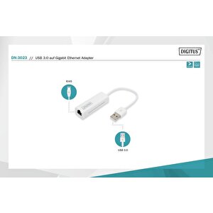 Digitus Dn-3023 Usb3.0=>rj45 Gigabit Ethernet Çevi̇ Ri̇ci̇ (usb3.0 Tip-a Erkek=>10/100/1000 Rj45 Dişi)