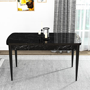 Flora Siyah Mermer Desen 80x132 Mdf Açılabilir Mutfak Masası Takımı 4 Sandalye, 1 Bench Gri