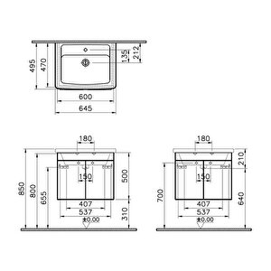 Vitra Quadrum 62540 Lavabo Dolabı, Kapaklı, 65 Cm, Altın Meşe Beyaz