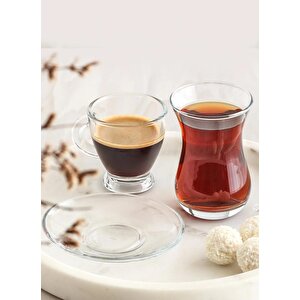 Lav Sohbet 18 Parça Set - Çay Bardağı Tabağı Kahve Fincanı Seti Takımı