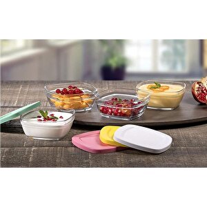 Paşabahçe Kapaklı Cam Saklama Kabı 4 Lü Kahvaltılık 11cm.96840