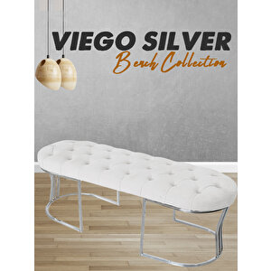 Vi̇ego Silver Beyaz-kapitoneli Model Puf&bench&koltuk-oturak-uzun Makyaj Puff-yatak Odası Ucu&önü Beyaz