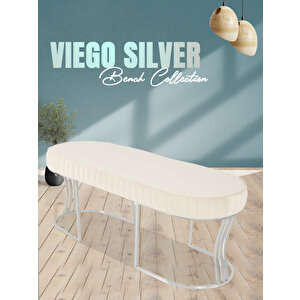 Vi̇ego Silver Stri̇ped-kapitoneli Chester Model Puf & Bench & Koltuk & Uzun Makyaj Puff & Yatak Ucu Beyaz