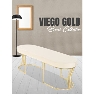 Vi̇ego Gold Smooth-kapitoneli Model Puf & Bench & Koltuk-oturak-uzun Makyaj Puff-yatak Odası Ucu &önü Beyaz