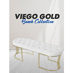 Vi̇ego Gold Beyaz-kapitoneli Model Puf&bench&koltuk-oturak-uzun Makyaj Puff-yatak Odası Ucu&önü Beyaz