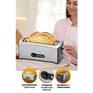 Goldmaster Rosty Xxl İnox Geniş Ekmek Hazneli 7 Seviyeli Buz Çözme Özellikli Ekmek Kızartma Makinesi