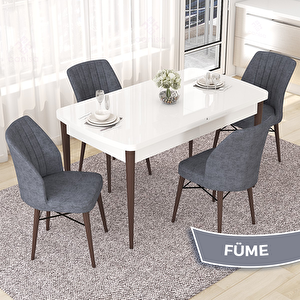 Nef Serisi 70x114 Açılabilir Mdf Beyaz Ceviz Ayak Masa Takımı Ve 4 Füme Sandalye Füme