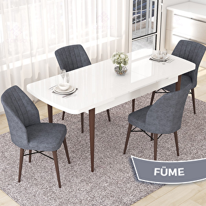 Nef Serisi 70x114 Açılabilir Mdf Beyaz Ceviz Ayak Masa Takımı Ve 4 Füme Sandalye Füme