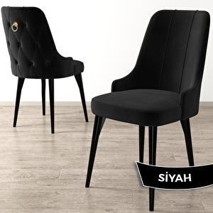 Lav Serisi 80x132 Siyah Mermer Desen Masa Takımı Ve Gold Halkalı 6 Siyah Sandalye Siyah