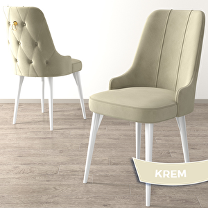 Lav Serisi 80x132 Beyaz Mermer Desen Masa Takımı Ve Gold Halkalı 6 Krem Sandalye Krem