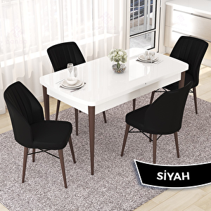 Nef Serisi 70x114 Açılabilir Mdf Beyaz Ceviz Ayak Masa Takımı Ve 4 Siyah Sandalye Siyah