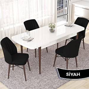 Nef Serisi 70x114 Açılabilir Mdf Beyaz Ceviz Ayak Masa Takımı Ve 4 Siyah Sandalye Siyah
