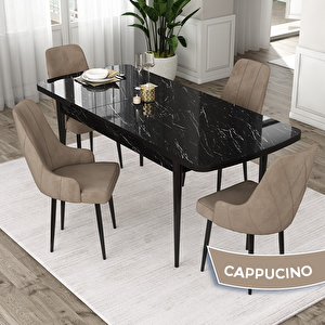 Eta Serisi 80x132 Açılabilir Mdf Siyah Mermer Desen Masa Takımı Ve 4 Cappucino Sandalye Cappucino