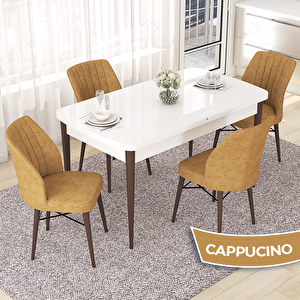 Nef Serisi 70x114 Açılabilir Mdf Beyaz Ceviz Ayak Masa Takımı Ve 4 Cappucino Sandalye Cappucino