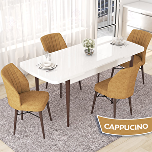 Nef Serisi 70x114 Açılabilir Mdf Beyaz Ceviz Ayak Masa Takımı Ve 4 Cappucino Sandalye Cappucino