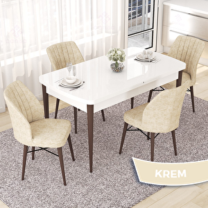 Nef Serisi 70x114 Açılabilir Mdf Beyaz Ceviz Ayak Masa Takımı Ve 4 Krem Sandalye Krem