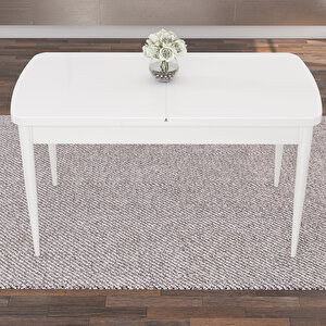 Kar Serisi 80x132 Açılabilir Mdf Beyaz Masa Takımı Ve 6 Krem Sandalye Krem