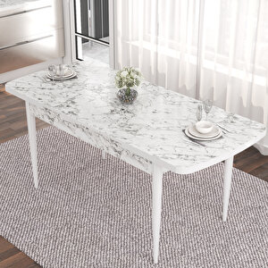 Kar Serisi 80x132 Açılabilir Mdf Beyaz Mermer Desen Masa Takımı Ve 4 Cappucino Sandalye