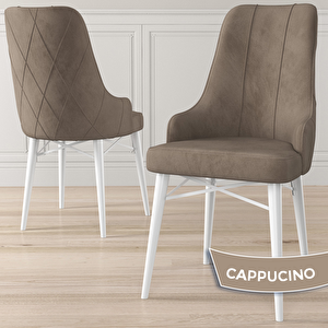 Kar Serisi 80x132 Açılabilir Mdf Beyaz Mermer Desen Masa Takımı Ve 4 Cappucino Sandalye