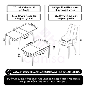 Kar Serisi 80x132 Açılabilir Mdf Beyaz Mermer Desen Masa Takımı Ve 4 Cappucino Sandalye