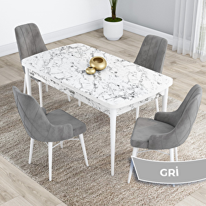 Kar Serisi 80x132 Açılabilir Mdf Beyaz Mermer Desen Masa Takımı Ve 4 Gri Sandalye Gri