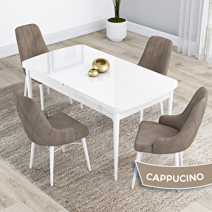 Kar Serisi 80x132 Açılabilir Mdf Beyaz Masa Takımı Ve 4 Cappucino Sandalye Cappucino