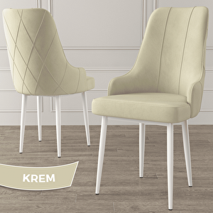 Eta Serisi 80x132 Açılabilir Mdf Beyaz Masa Takımı Ve 6 Krem Sandalye