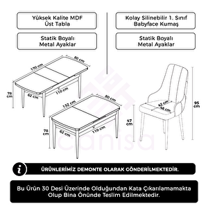 Eta Serisi 80x132 Açılabilir Mdf Beyaz Masa Takımı Ve 6 Krem Sandalye