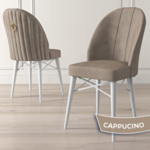 Elf Serisi 80x132 Açılabilir Beyaz Masa Takımı Ve 6 Cappucino Sandalye