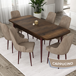 Eta Serisi 80x132 Açılabilir Mdf Barok Ahşap Desen Masa Takımı Ve 6 Cappucino Sandalye Cappucino
