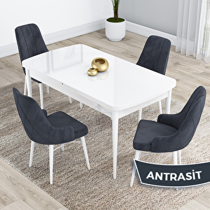 Kar Serisi 80x132 Açılabilir Mdf Beyaz Masa Takımı Ve 4 Antrasit Sandalye Antrasit