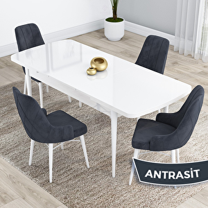 Kar Serisi 80x132 Açılabilir Mdf Beyaz Masa Takımı Ve 4 Antrasit Sandalye Antrasit