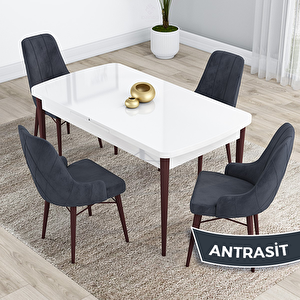 Kar Serisi 80x132 Açılabilir Mdf Beyaz Ceviz Ayak Masa Takımı Ve 4 Antrasit Sandalye Antrasit
