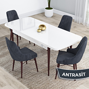 Kar Serisi 80x132 Açılabilir Mdf Beyaz Ceviz Ayak Masa Takımı Ve 4 Antrasit Sandalye Antrasit