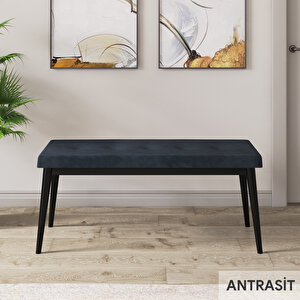 Lav Serisi 80x132 Siyah Mermer Desen Masa Takımı Gold Halkalı 4 Antrasit Sandalye Ve 1 Bench
