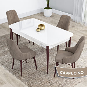 Kar Serisi 80x132 Açılabilir Mdf Beyaz Ceviz Ayak Masa Takımı Ve 4 Cappucino Sandalye Cappucino