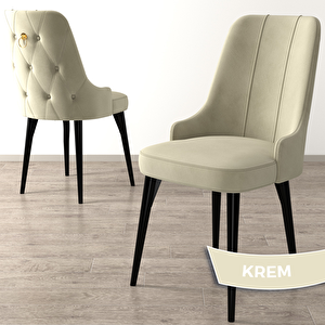 Lav Serisi 80x132 Siyah Mermer Desen Masa Takımı Ve Gold Halkalı 4 Krem Sandalye Krem