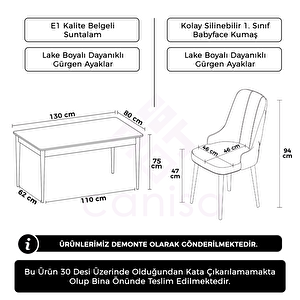 Lav Serisi 80x132 Siyah Mermer Desen Masa Takımı Ve Gold Halkalı 4 Krem Sandalye