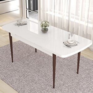 Nef Serisi 70x114 Açılabilir Mdf Beyaz Ceviz Ayak Masa Takımı Ve 6 Kahverengi Sandalye