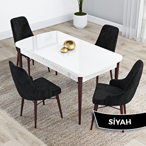 Kar Serisi 80x132 Açılabilir Mdf Beyaz Ceviz Ayak Masa Takımı Ve 4 Siyah Sandalye Siyah