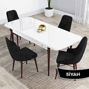 Kar Serisi 80x132 Açılabilir Mdf Beyaz Ceviz Ayak Masa Takımı Ve 4 Siyah Sandalye Siyah