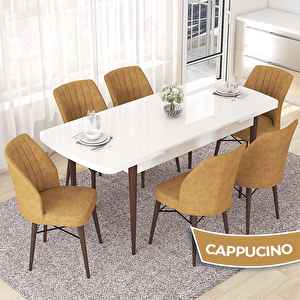 Nef Serisi 70x114 Açılabilir Mdf Beyaz Ceviz Ayak Masa Takımı Ve 6 Cappucino Sandalye Cappucino
