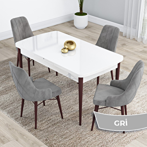 Kar Serisi 80x132 Açılabilir Mdf Beyaz Ceviz Ayak Masa Takımı Ve 4 Gri Sandalye Gri