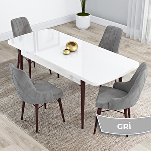 Kar Serisi 80x132 Açılabilir Mdf Beyaz Ceviz Ayak Masa Takımı Ve 4 Gri Sandalye Gri