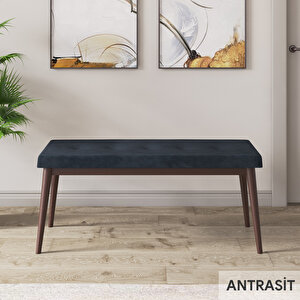 Lav Serisi 80x132 Barok Ahşap Desen Masa Takımı Gold Halkalı 4 Antrasit Sandalye Ve 1 Bench