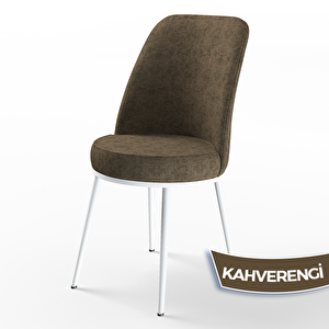 Han Serisi 70x114 Açılabilir Mdf Beyaz Masa Takımı Ve 6 Kahverengi Sandalye
